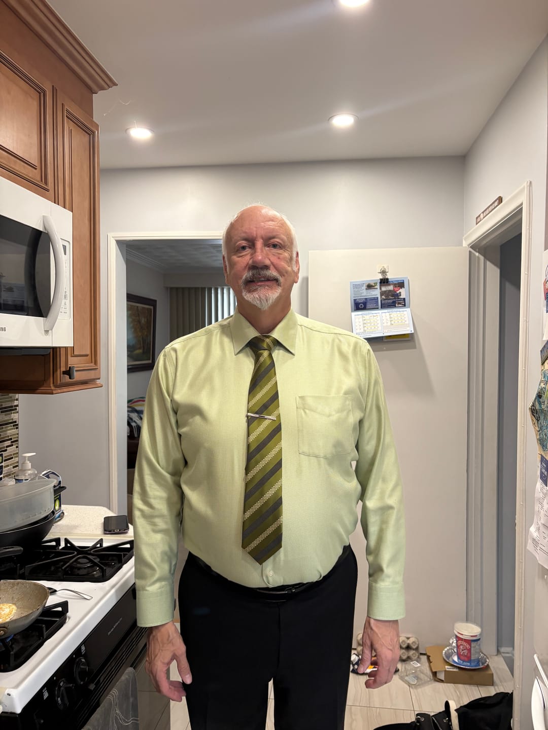 Customer photo review of Olive Stripe Silk Tie, Pocket Square and Cufflinks