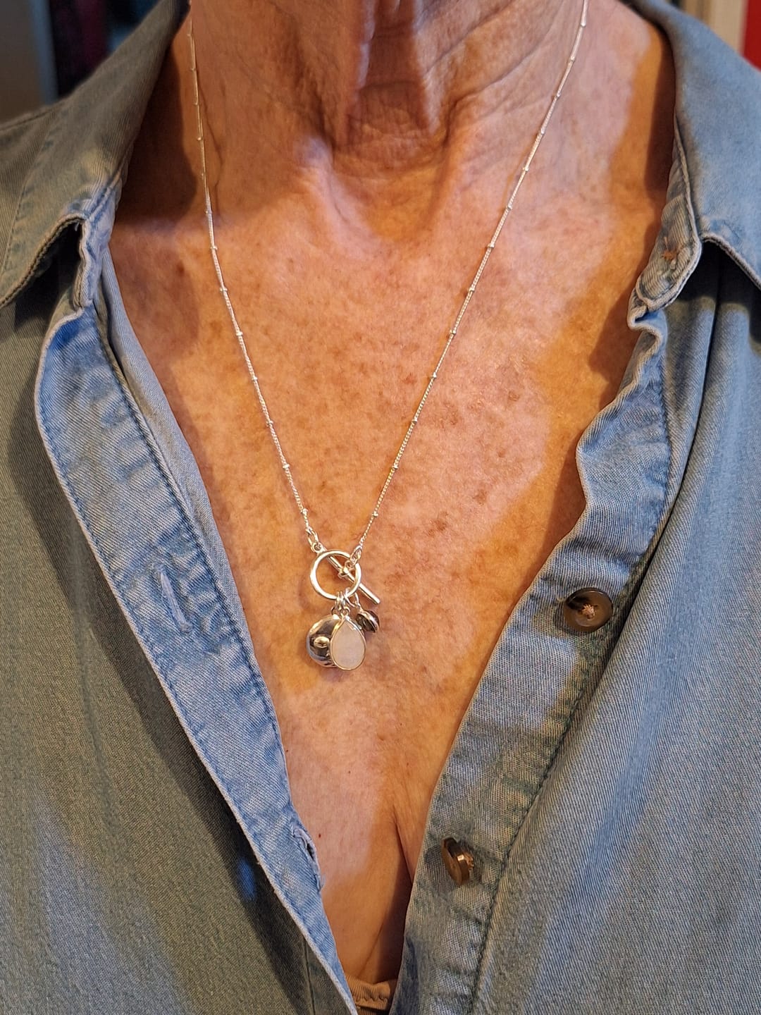 Customer photo review of Labradorite Moonstone Moon Face Necklace