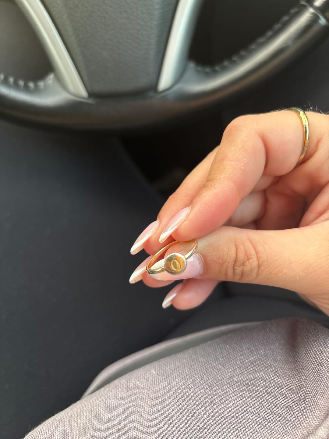 Customer photo review of Initial Letter Dot Ring (Size 7)