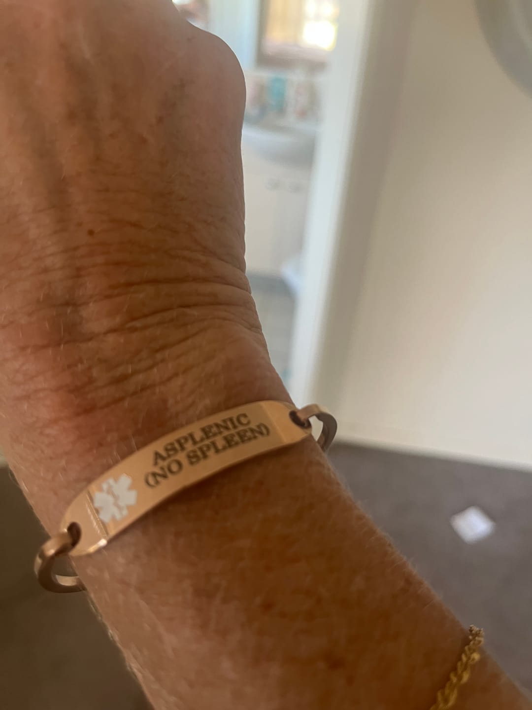 Customer photo review of Personalised Rose Gold Medical Alert ID Bangle Bracelet