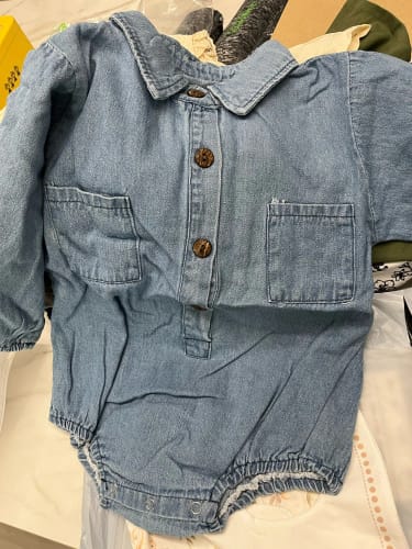 Customer photo review of Spring clothing, baby girl, baby's hundred day outfit, denim long sleeved hoodie, one-piece hoodie, triangle climbing suit, loos