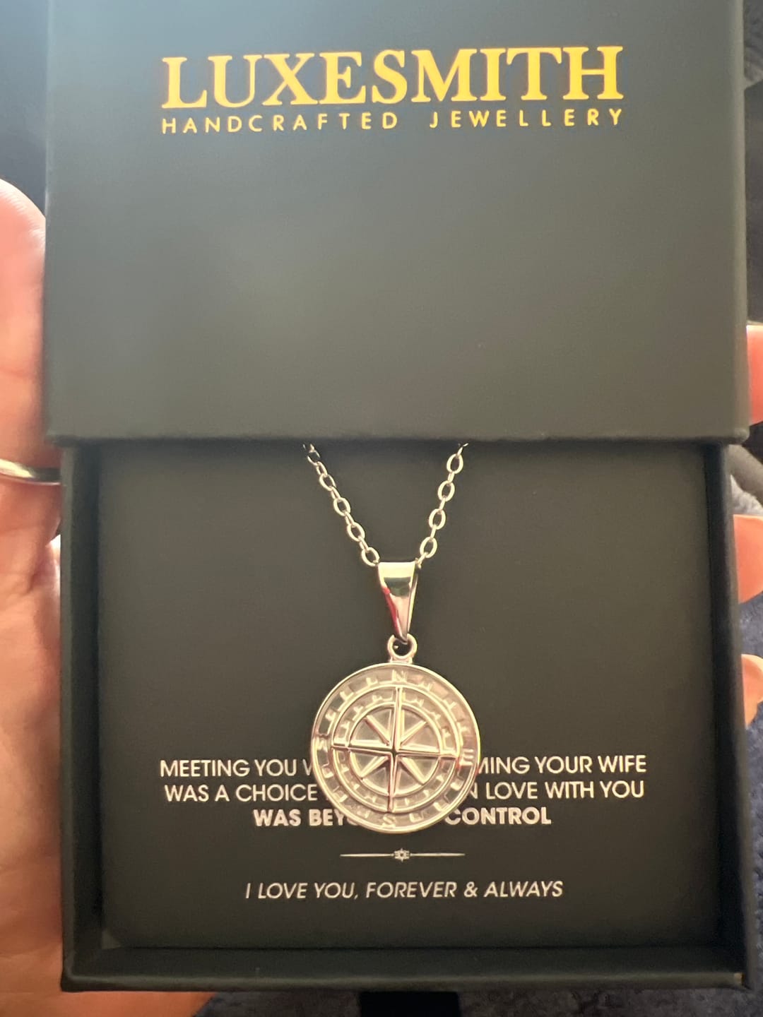 Customer photo review of "To My Husband" - Compass Pendant