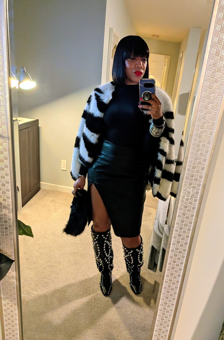 Customer photo review of WELLS-BLACK STUDDED HEELED BOOT