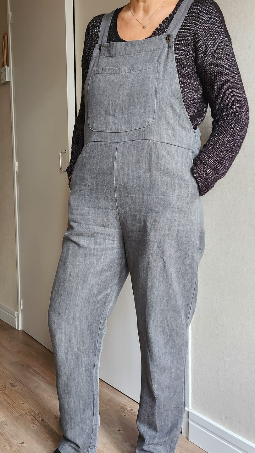 Customer photo review of Salopette Mariette en jean gris