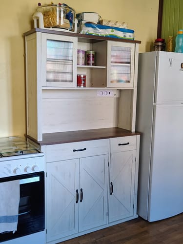 Customer photo review of Μπουφές με φωτισμό Ντουλάπι Βοηθητικό Ράφι Κουζίνας με Συρόμενες πόρτες και συρτάρια 39,5 x 106,5 x 180,6 εκ Παλαιωμένο Λευκό BB-K391W02