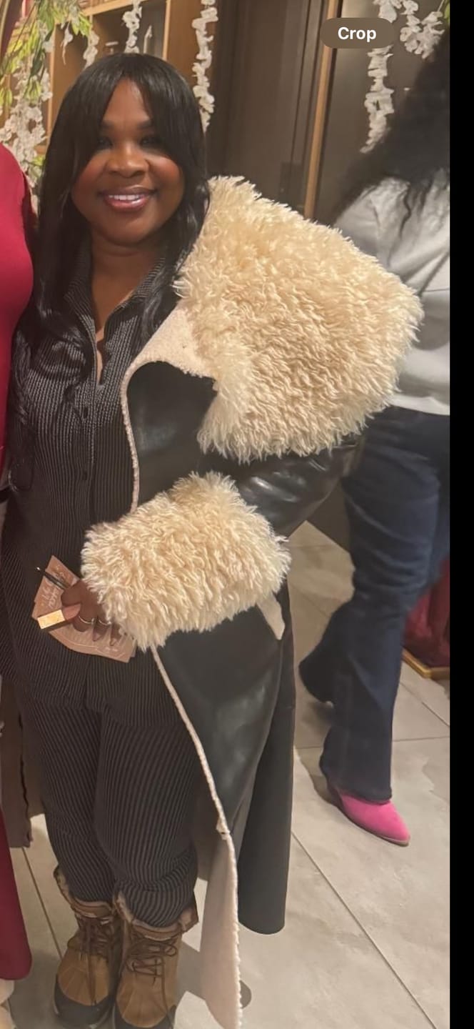 Customer photo review of FLUFFY-TRENCH-BLACK FAUX FUR JACKET