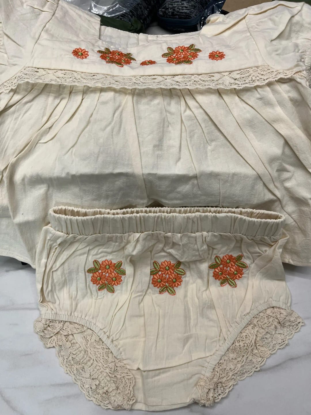 Customer photo review of Summer Ins Baby Flower Embroidered Short Sleeve Top+Flower Bread Shorts 2-piece Set for Baby Girls