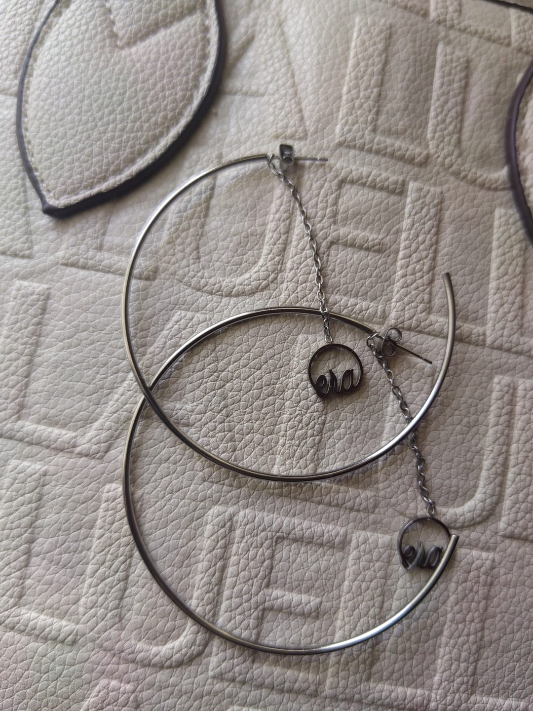 Customer photo review of Silver Era Drop Hoops