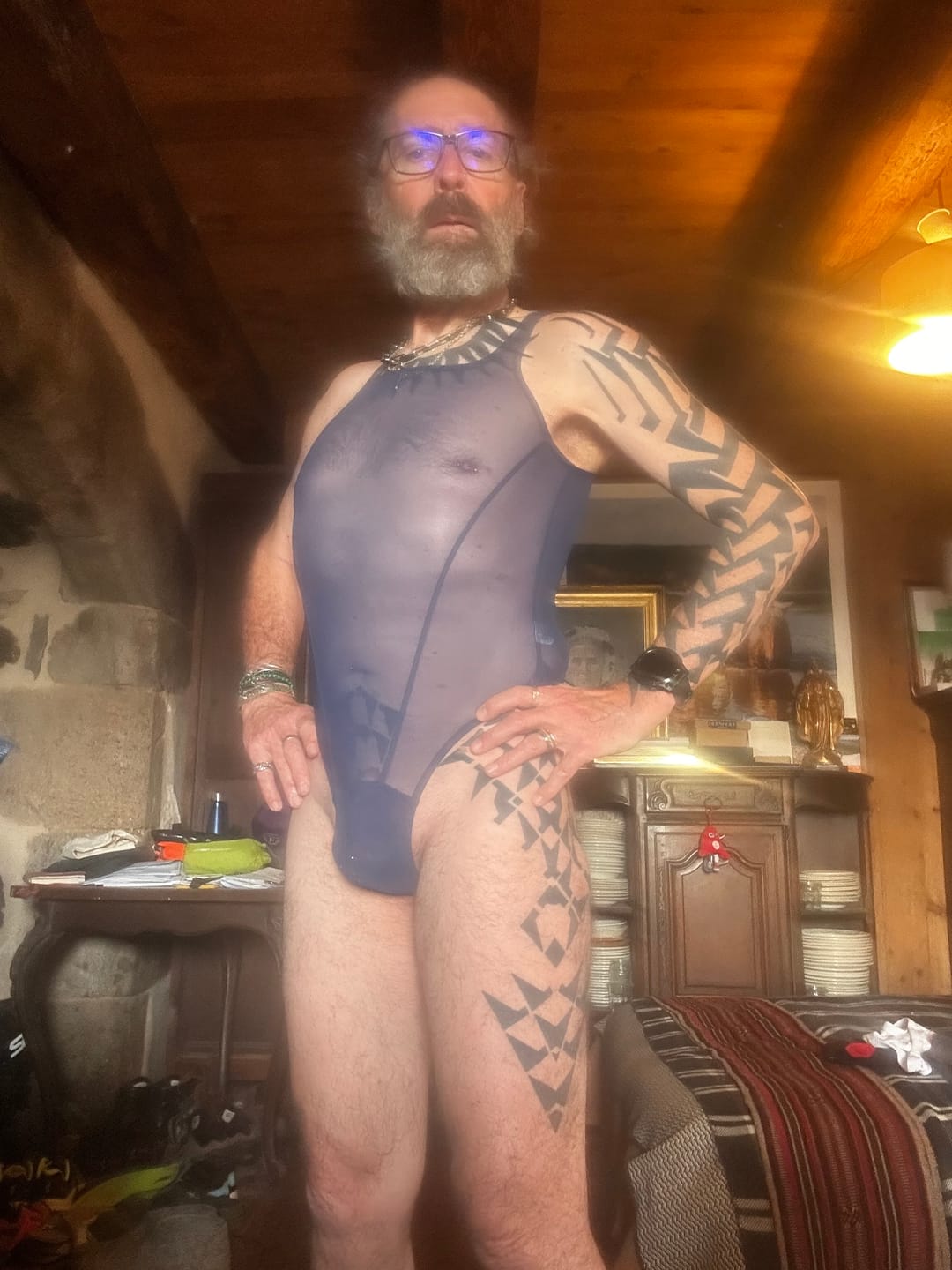 Customer photo review of Men's Sexy Mesh Wrestling Singlet Bodysuit