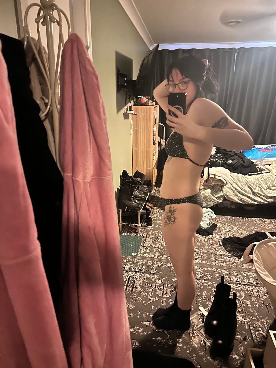 Customer photo review of Seamolly Polka Dot Picot Trim Bowknot Halter Triangle Bikini Set