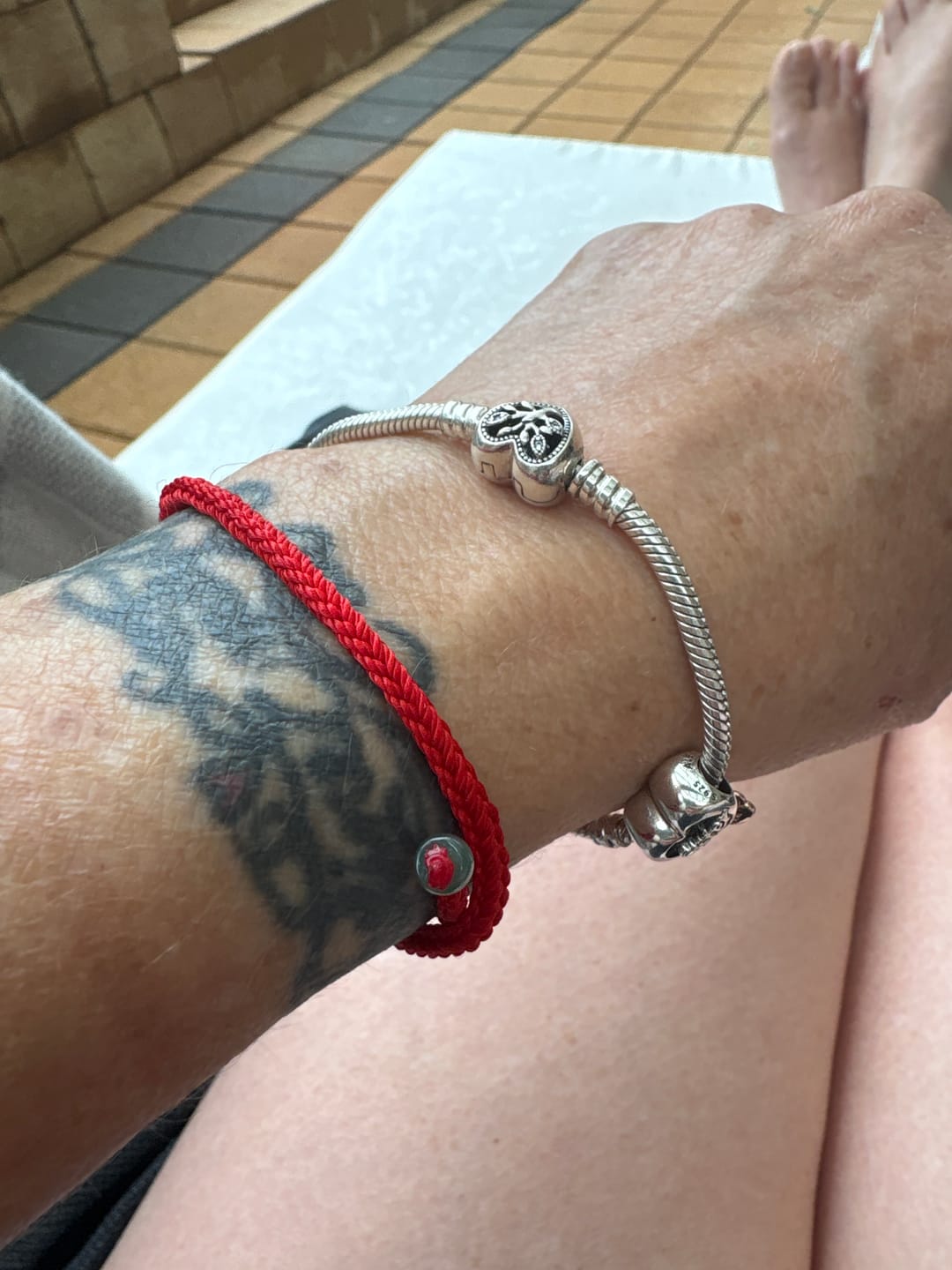 Customer photo review of Buddha Stones Red String Jade Connection Bracelet