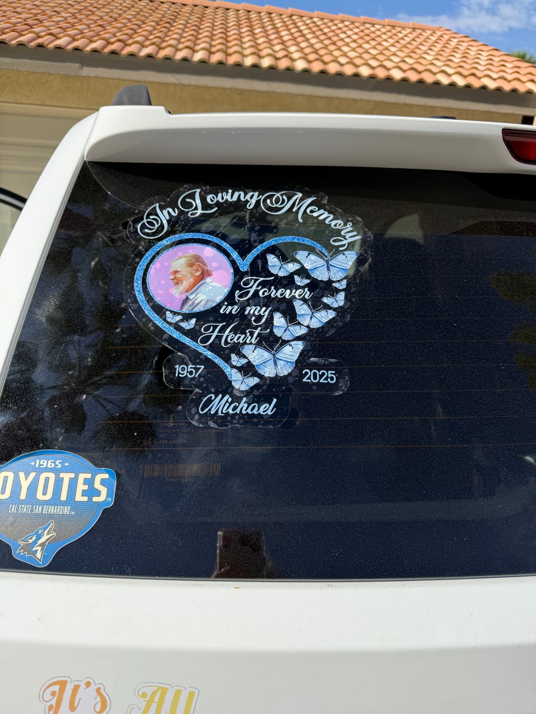 Customer photo review of In Loving Memory Sparkling Heart Memorial Butterflies Personalized Decal