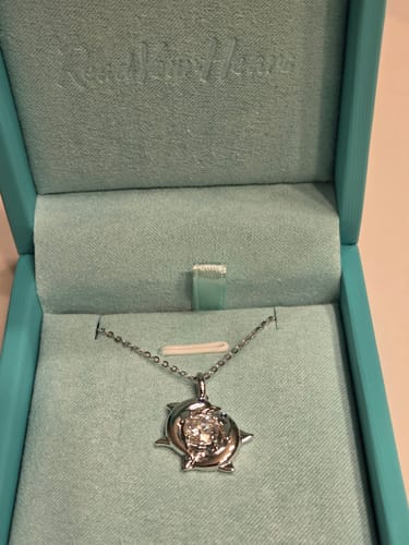Customer photo review of Double Dolphin Surround Moissanite Necklace In Sterling Silver