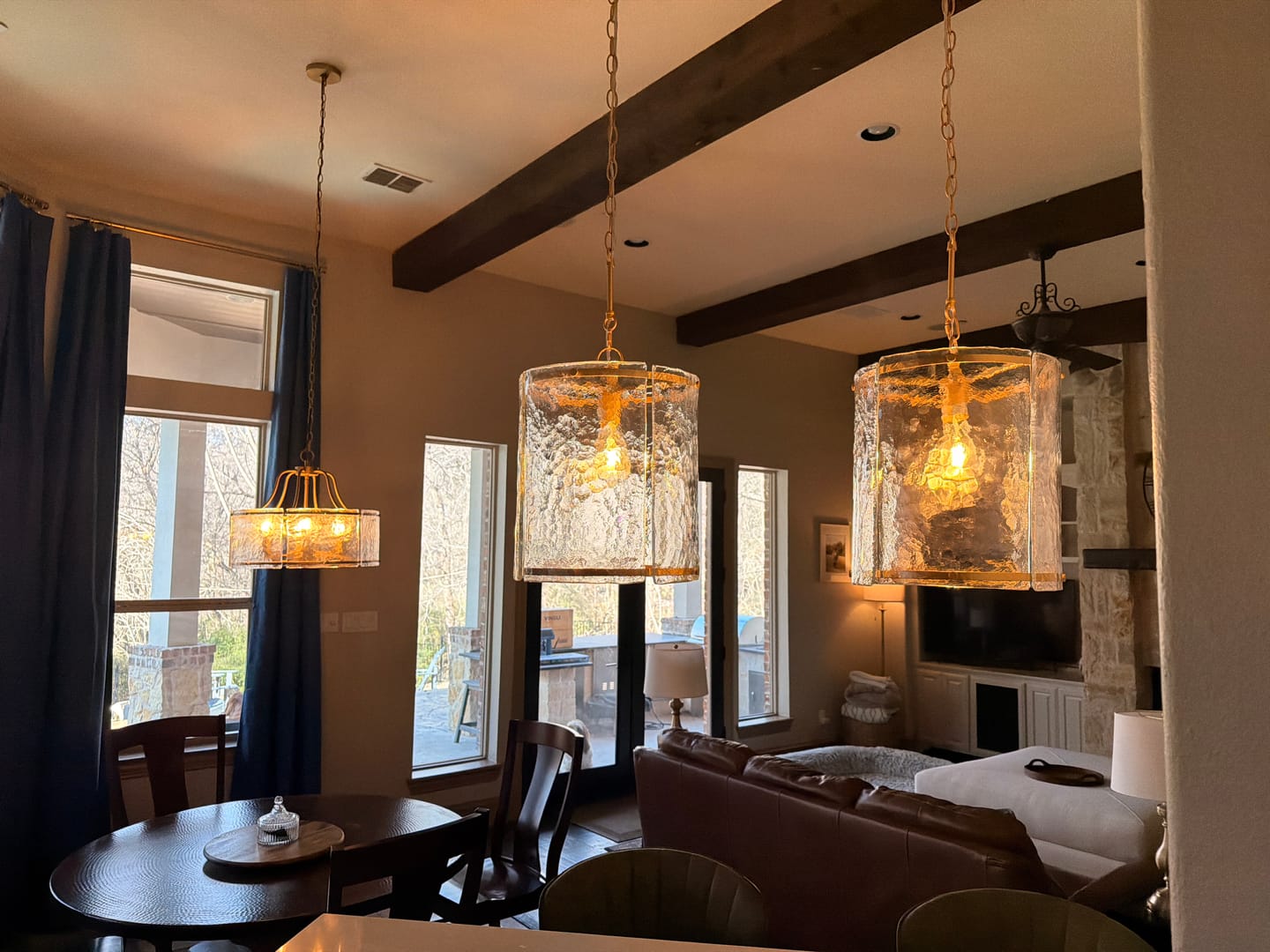 Customer photo review of Farmhouse Clear Textured Glass Cylinder Cage Pendant