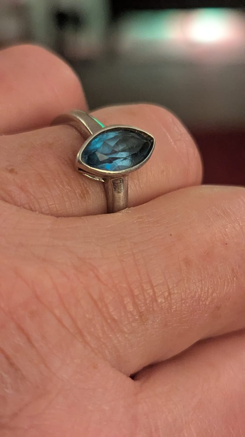 Customer photo review of Surf Moon Ring with Swiss Blue Topaz