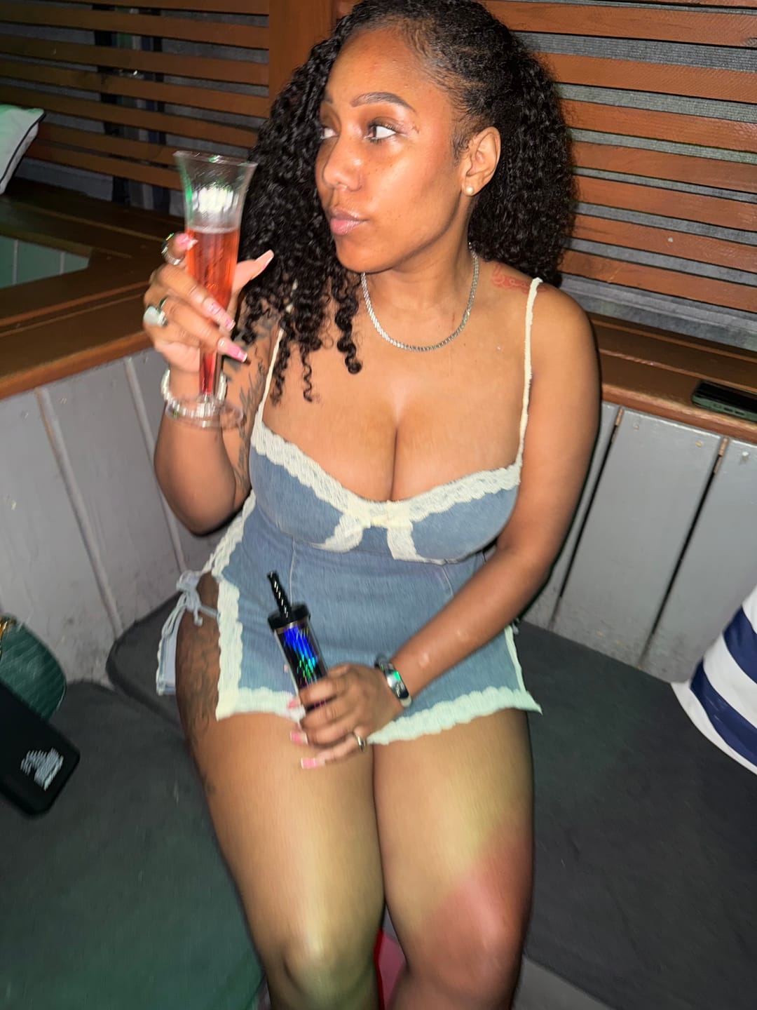 Customer photo review of Jezebel Denim Mini Dress With Lace Trim