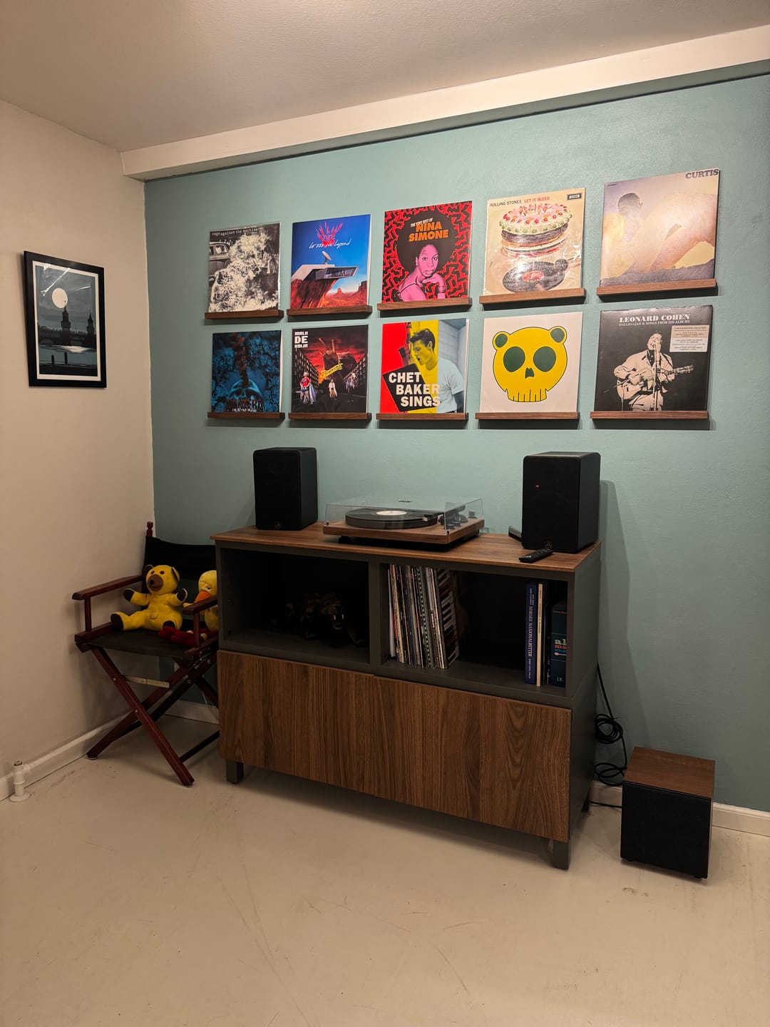 Customer photo review of Groove Solid Walnut Wall-Mounted Vinyl Record Display Shelf