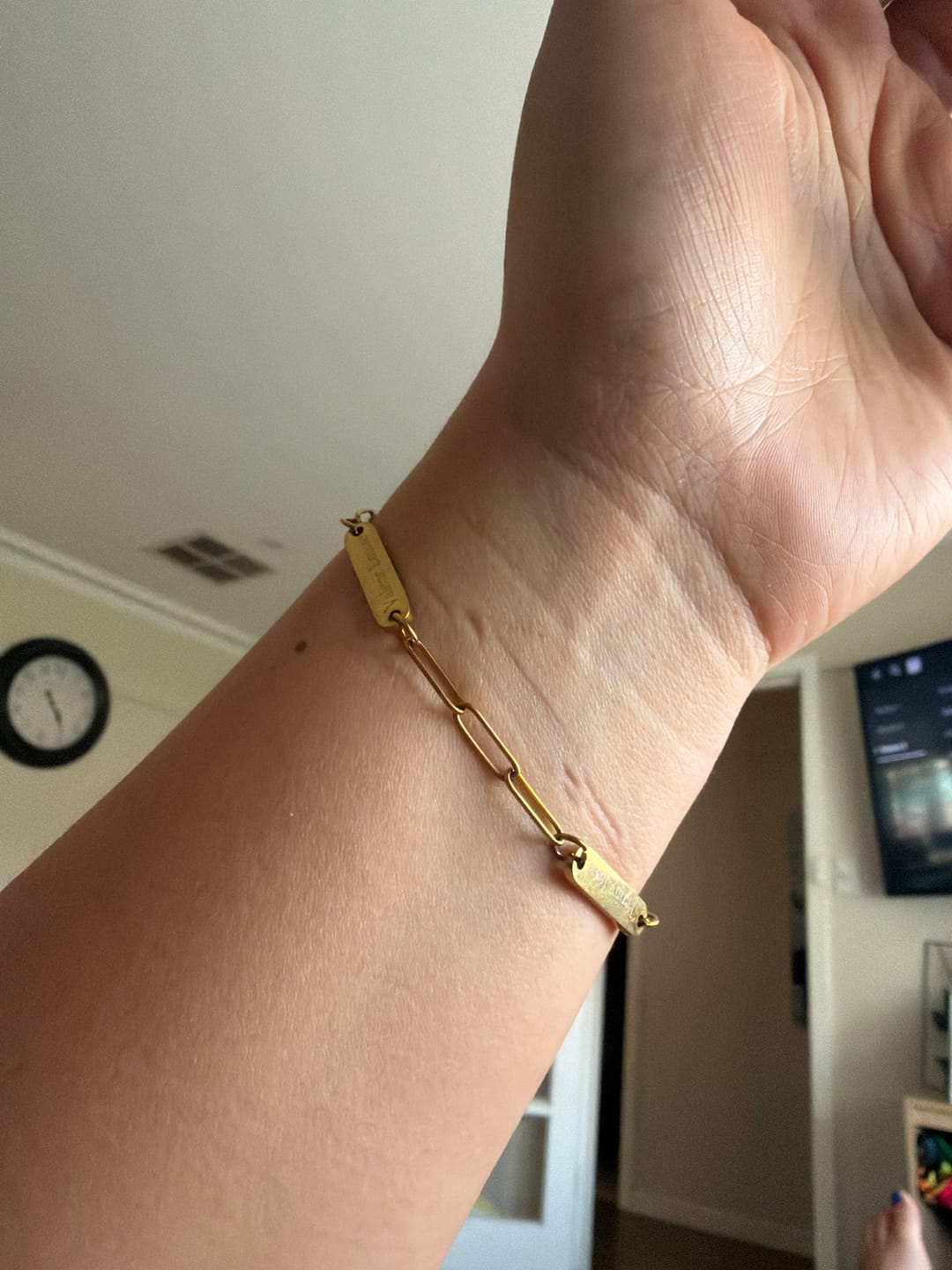 Customer photo review of 2 Bar Paper link Engraved Bracelet