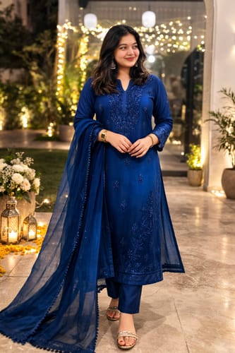 Customer photo review of Laila Royal Blue Ombre Rayon 3 Piece Set