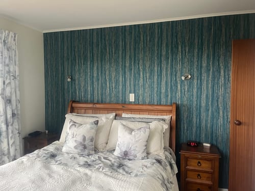 Customer photo review of Lindora - Metallic Stripe Wallpaper  - Teal - Last 2 Rolls