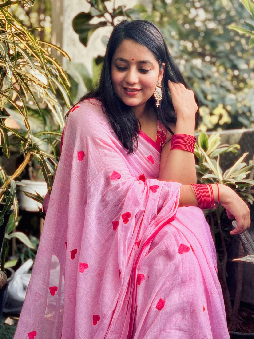 Customer photo review of Pink Love Mulmul Cotton Saree