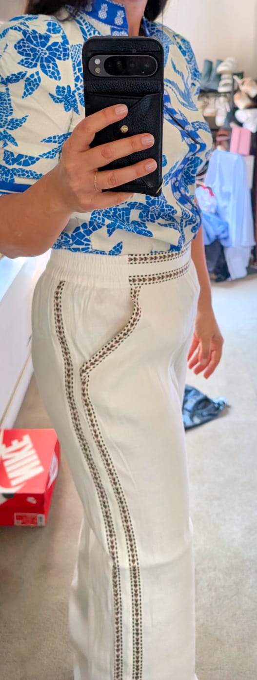 Customer photo review of Calantha Viscose Dobby Rouched Sleeve Shirt in Azure Mosaic