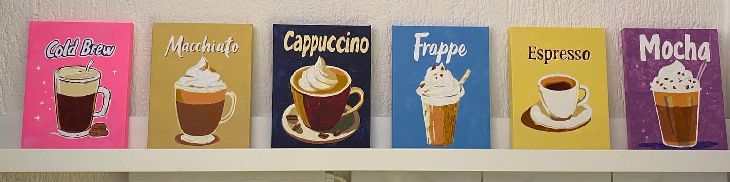 Customer photo review of 6 Mini Paintings | Kleurrijke Koffie set