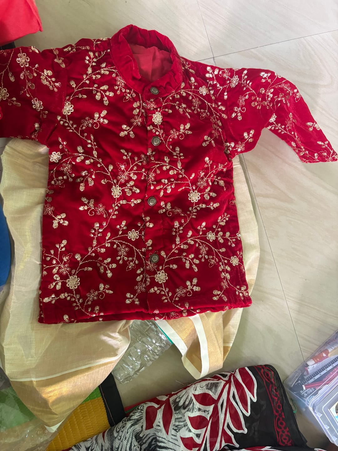 Customer photo review of Royal Red and Gold Dhoti Kurta for Boys – Traditional Ethnic Wear for Baby Boy