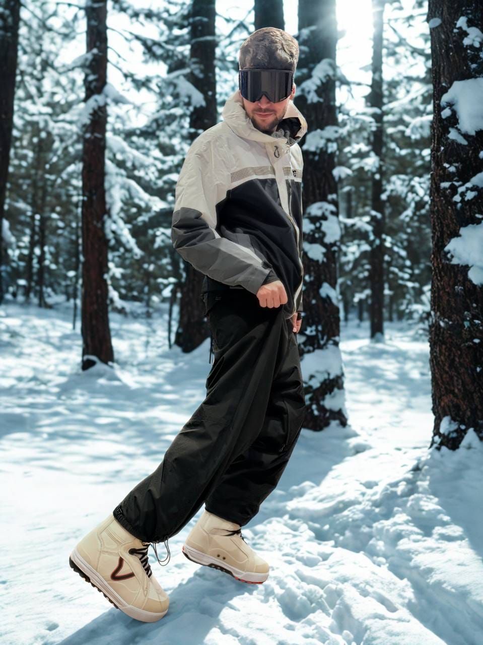 Customer photo review of Men’s Cow Print Baggy Drawstring Durable Snow Pants