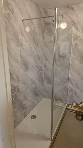 Customer photo review of Premium Grey Stone Marble Gloss Shower Wall Panel - 1M x 2.4M