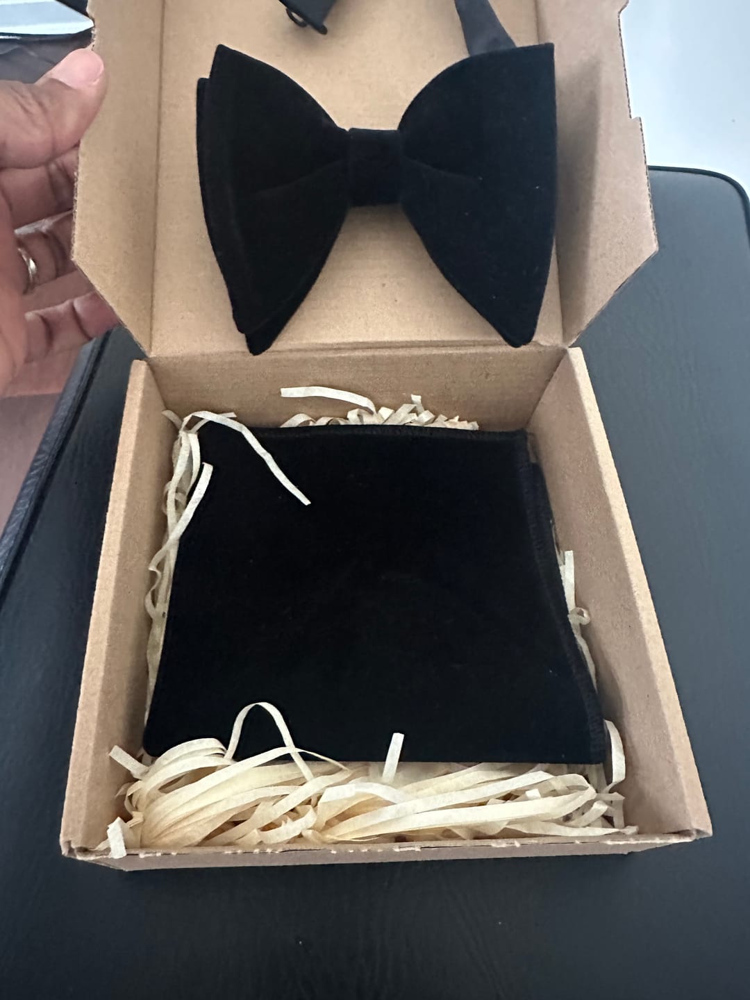 Customer photo review of Classic Black Velvet Bow Tie Wedding Set