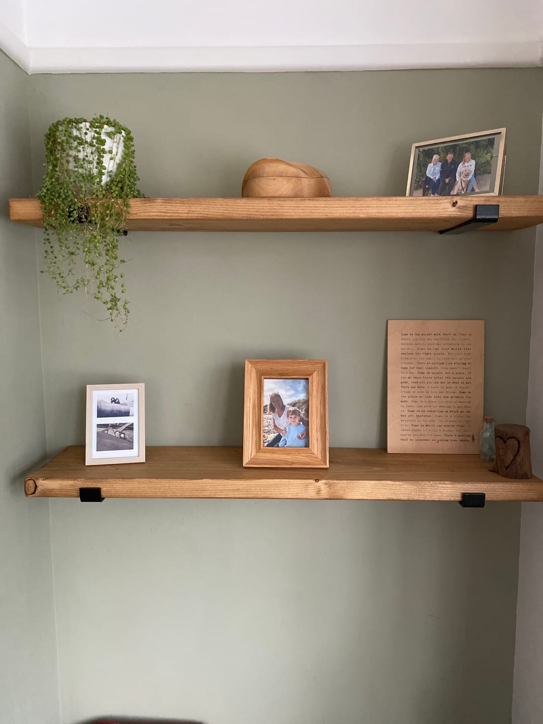Customer photo review of Set of 2 | Rustic Wooden Wall Shelves with Industrial Style Bracket | 22.5cm depth