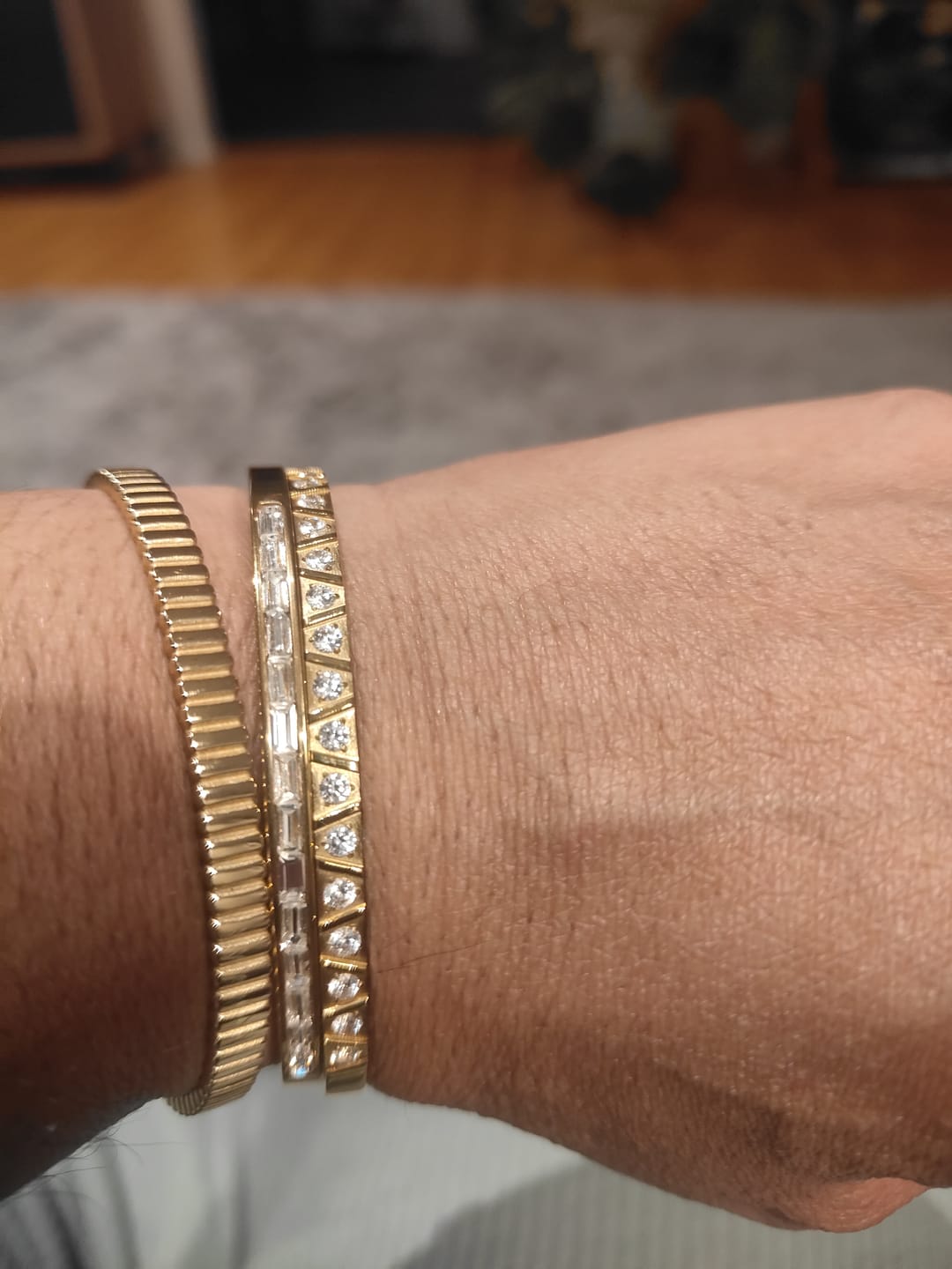 Customer photo review of Triangle Sapphire Hinged Bangle Bracelet