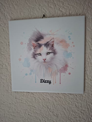 Customer photo review of Tegel met Gepersonaliseerd Huisdier Portret in Aquarelstijl