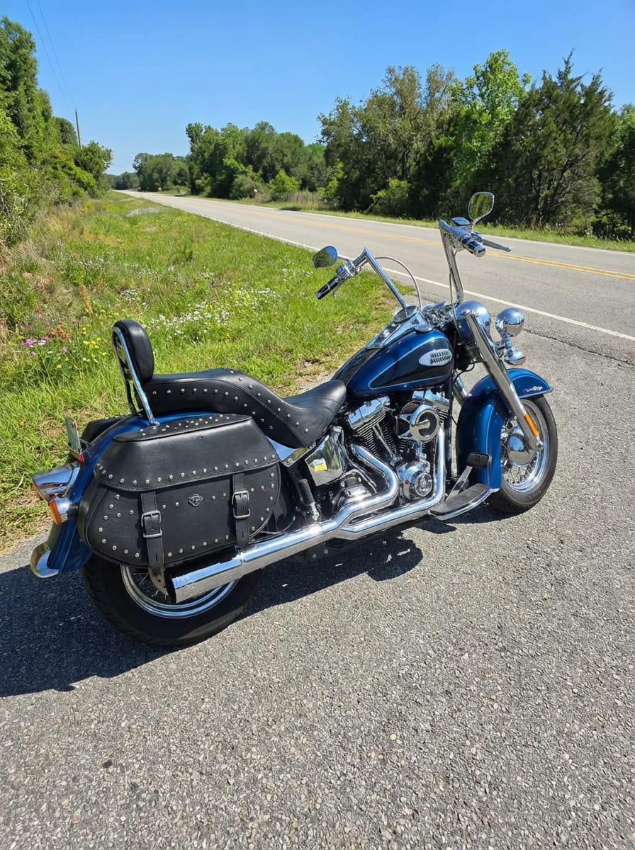 Customer photo review of 35L - Legacy Extra Large Studded Leather Motorcycle Saddlebags for Harley Softail Heritage FLHC/S