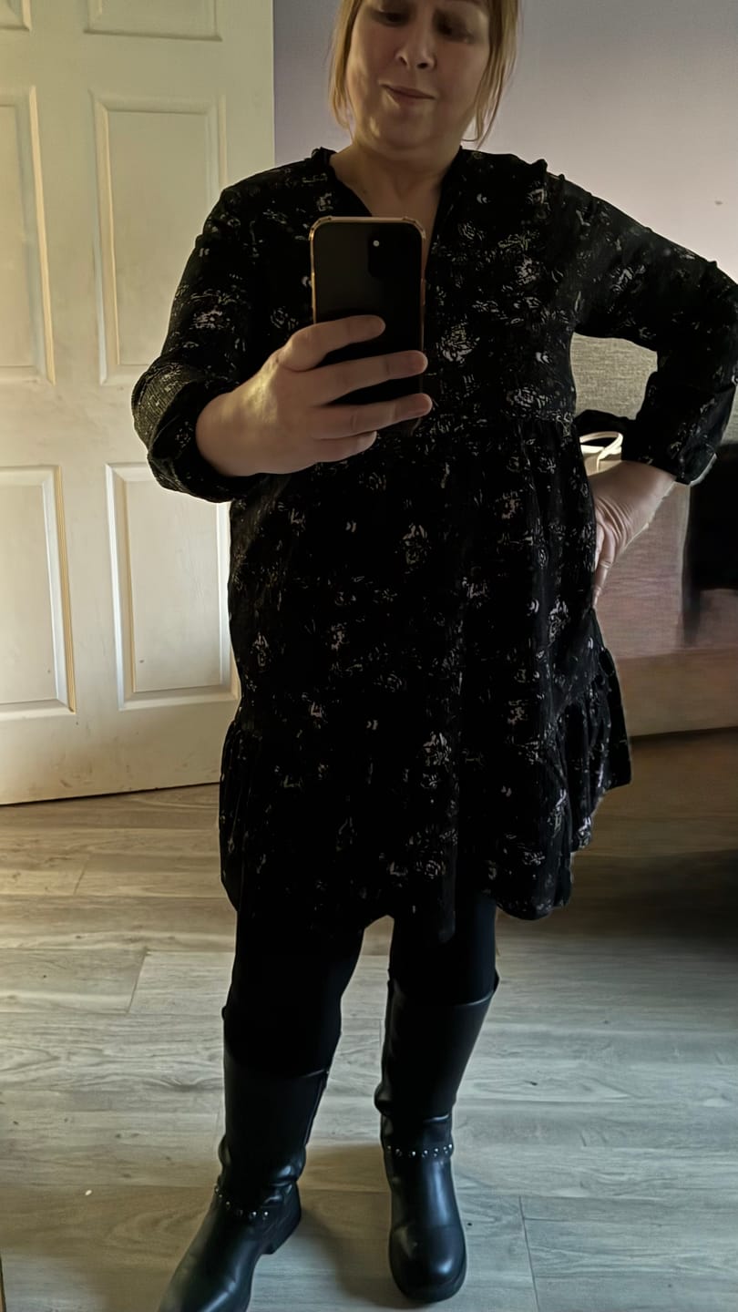 Customer photo review of Alba Black Flower Smock Dress