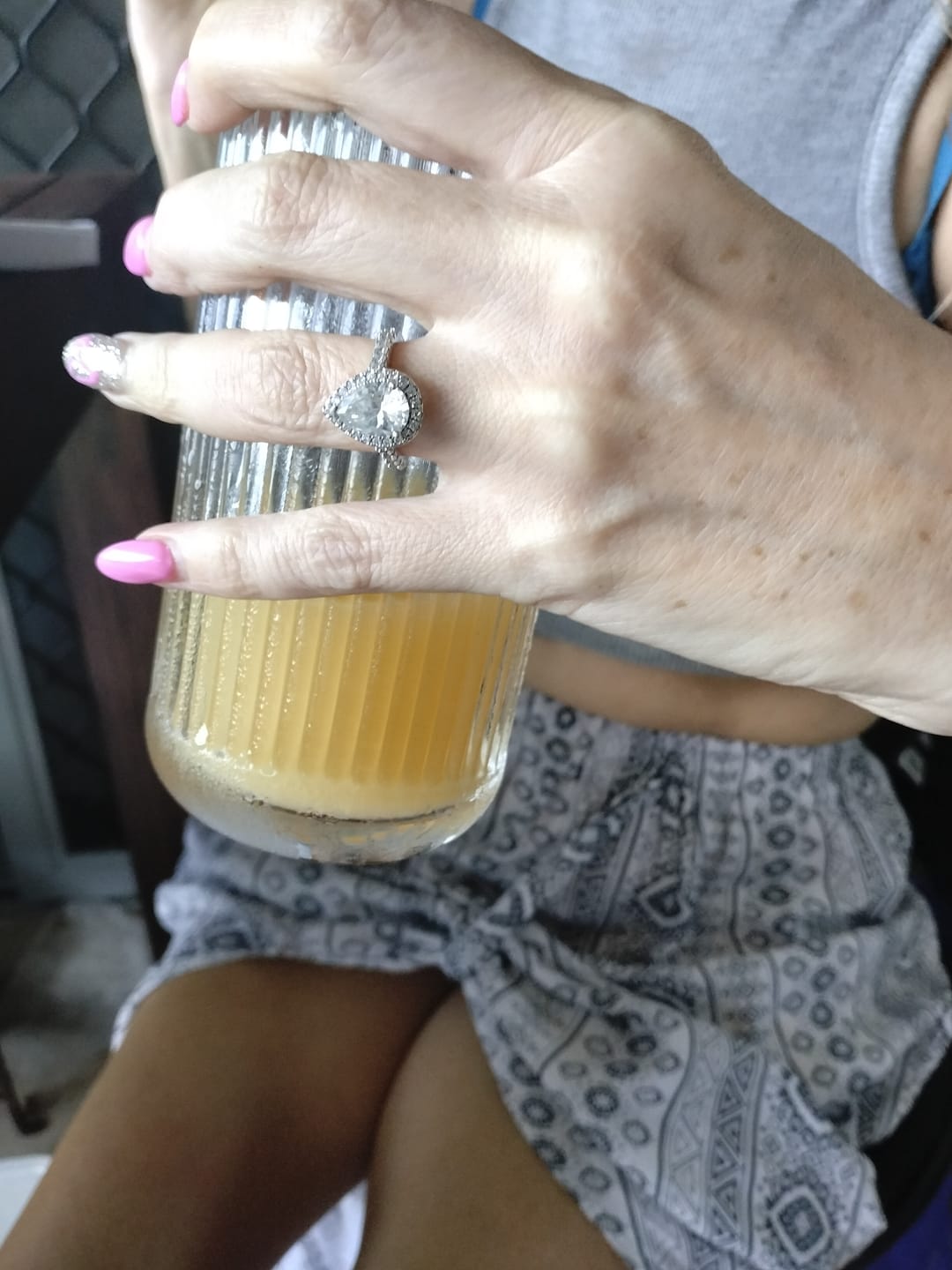 Customer photo review of Luxury 2 Carat Pear Halo Ring with Pavé Band
