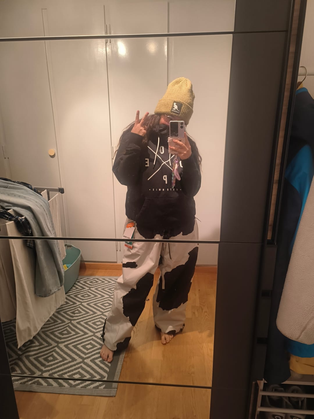 Customer photo review of Women's Cow Print Baggy Drawstring Durable Snow Pants
