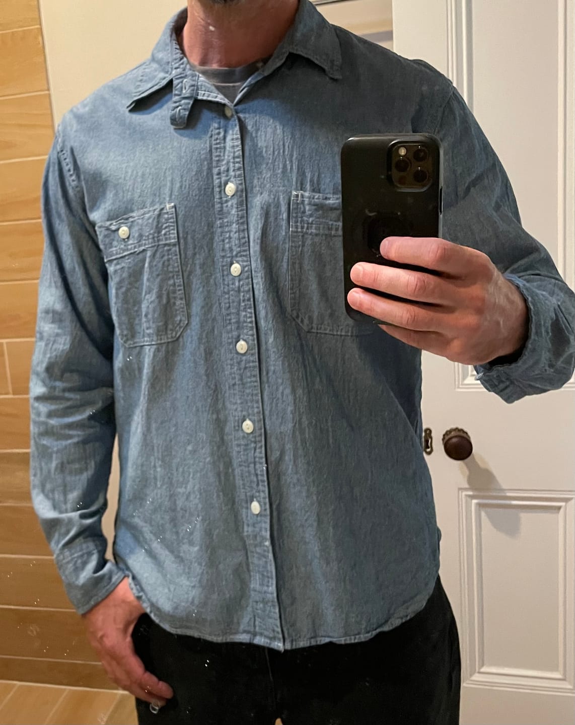 Customer photo review of Blue Chambray Work Shirt