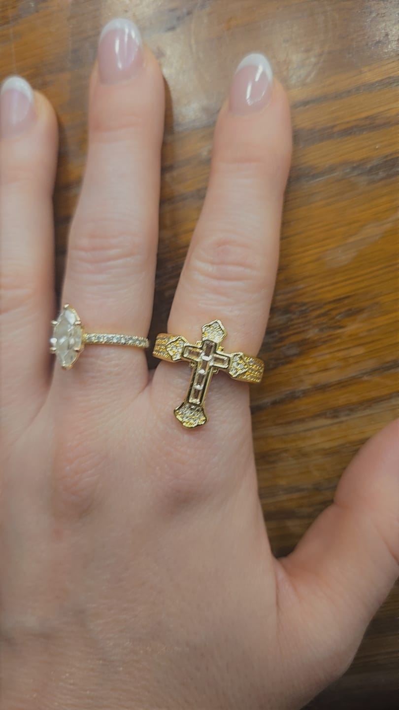 Customer photo review of Christianartworkshop Central Cross Motif Ring with Cubic Zirconia Accents: Carry His Care in Daily Wear