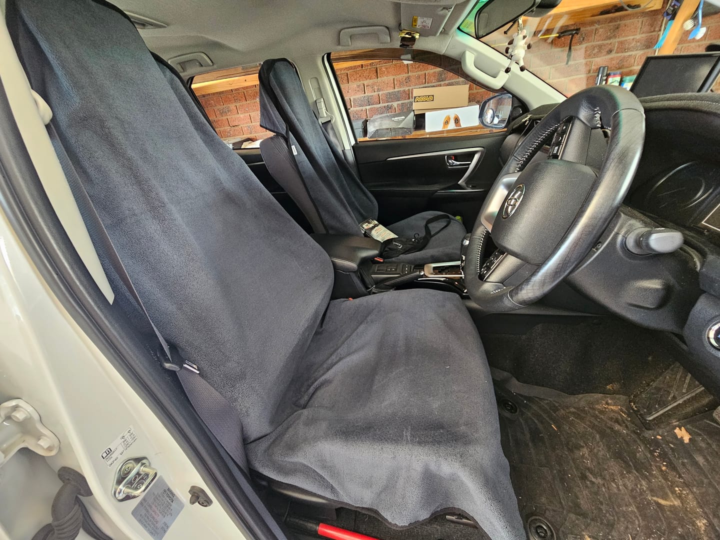 Customer photo review of Waterproof Car Seat Towel – Charcoal Grey | Towel Society