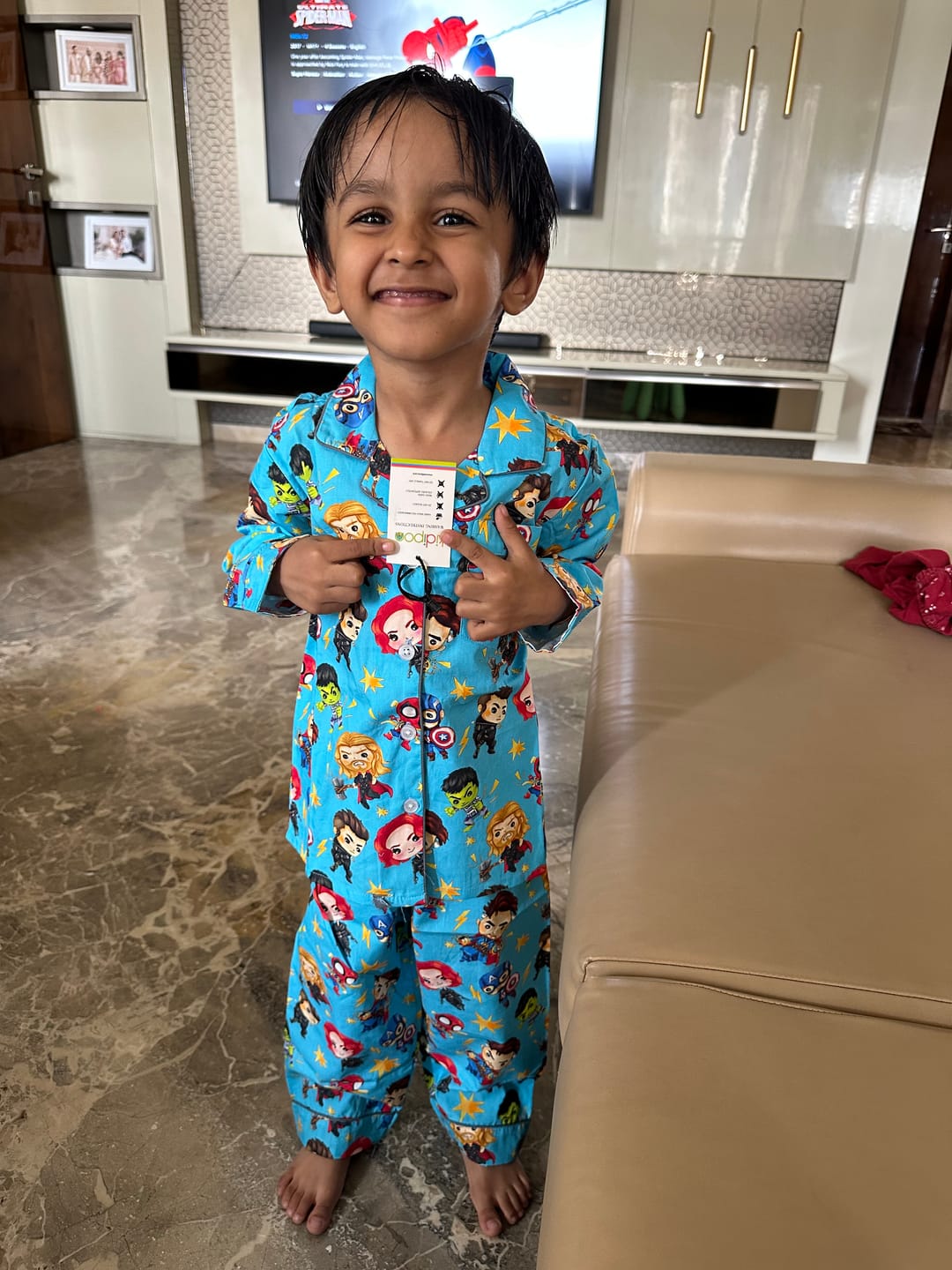 Customer photo review of Super Hero Light Blue Night Suit