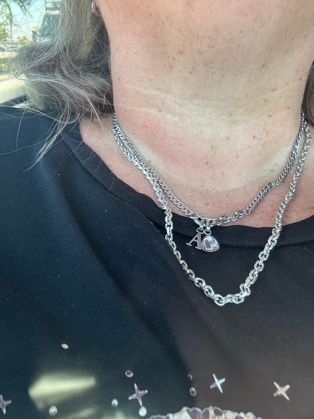 Customer photo review of Letter & birthstone necklace silver