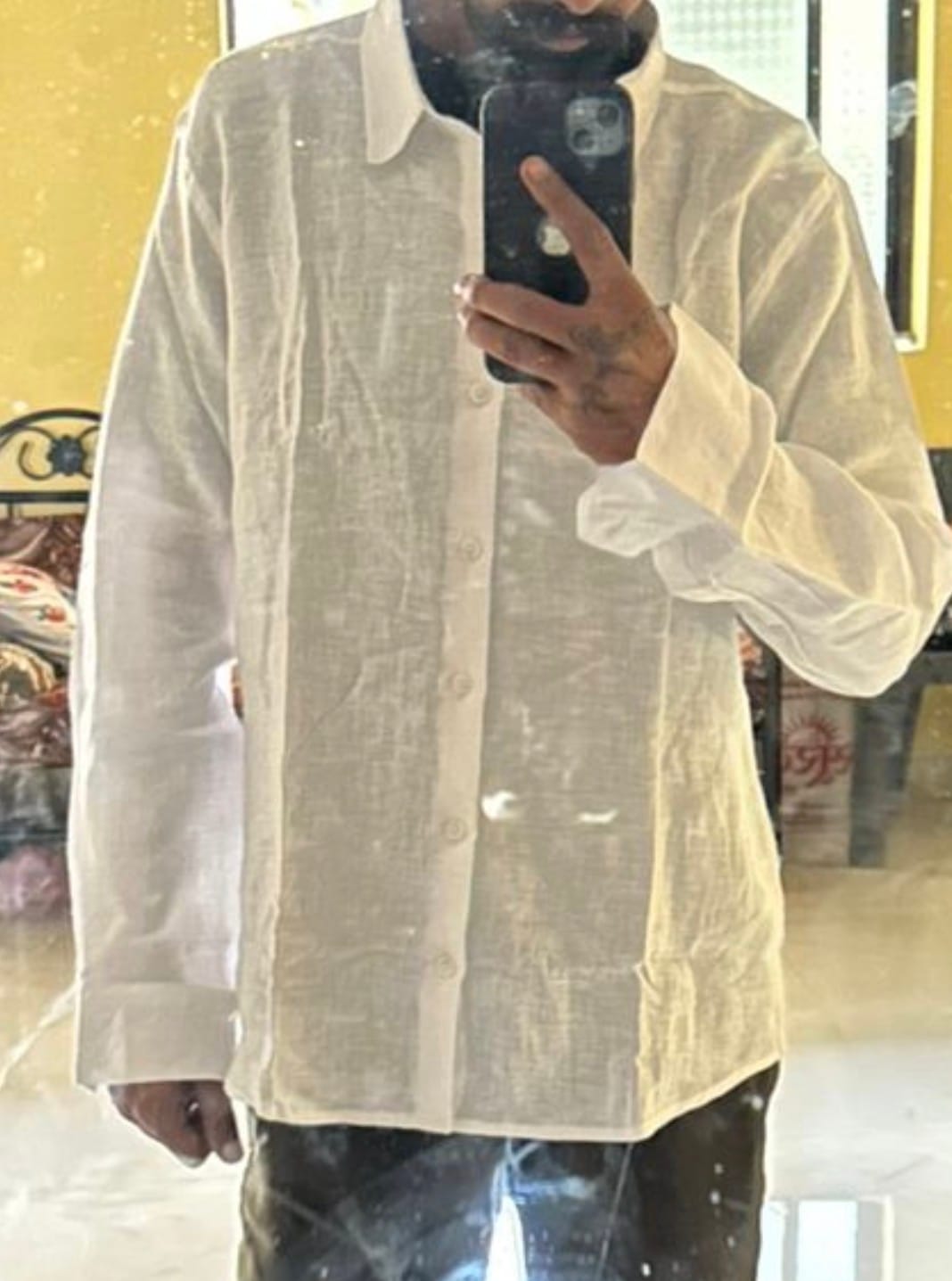 Customer photo review of Men White Pure Linen Full Sleeve Shirt