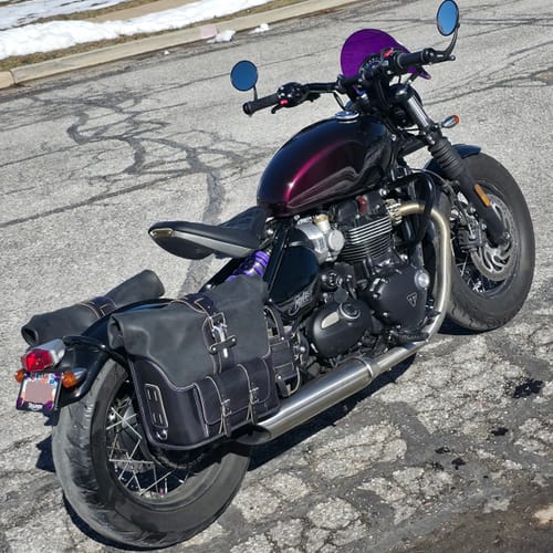 Customer photo review of Triumph Bobber Leather Rolltop Panniers / Saddlebags - TBP01 (Pair)
