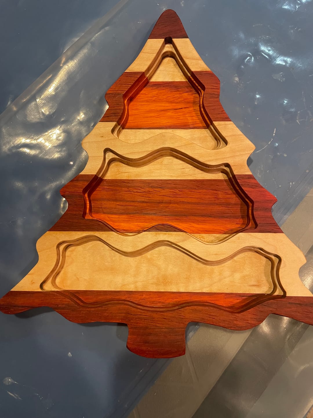 Customer photo review of 11.0x9.5" Christmas Tree Tray 2 Acrylic Router Template [Limited Edition]