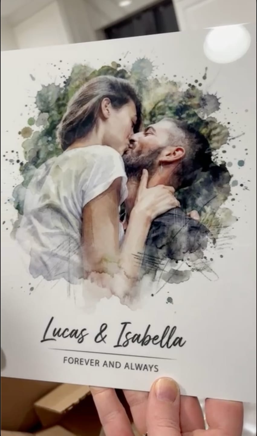 Customer photo review of Personalized Watercolor Metal Portrait