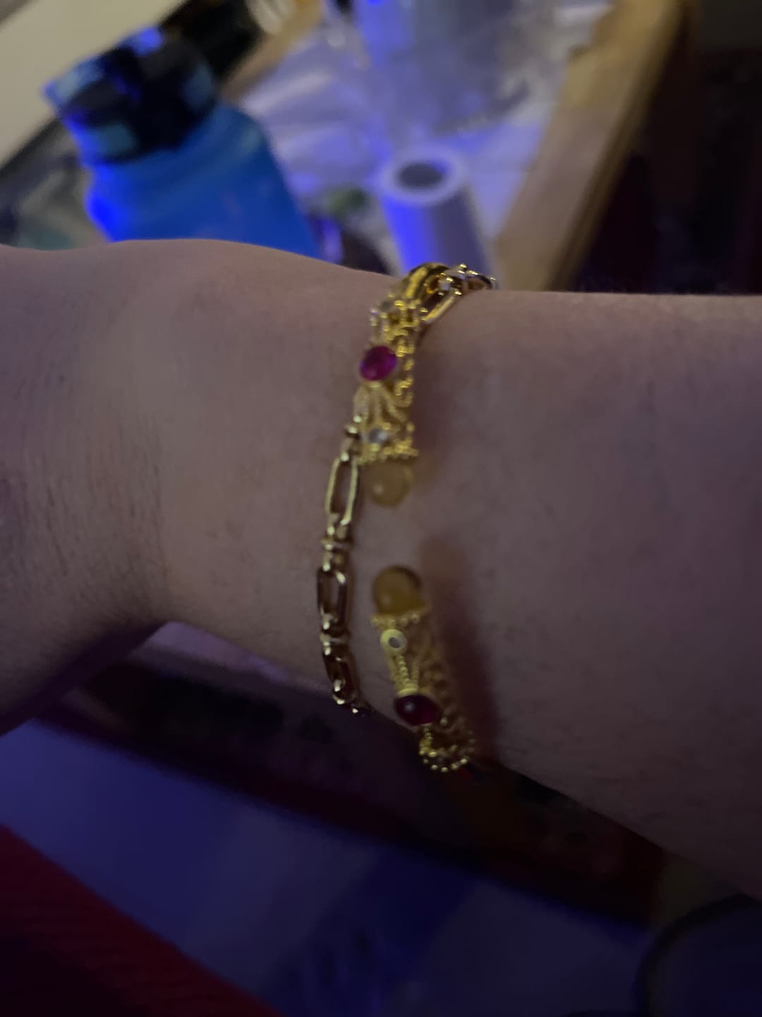 Customer photo review of Buddha Stones Golden Flower Pattern Red Zircon Amber Copper Luck Cuff Bracelet Bangle