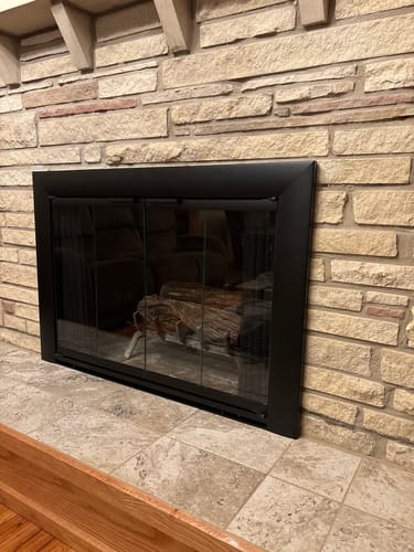 Customer photo review of Reflection - Custom Masonry Fireplace Glass Doors