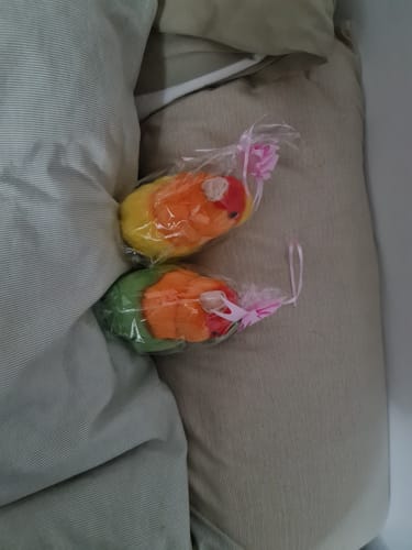 Customer photo review of Yellow Lovebird Soft Stuffed Plush Toy